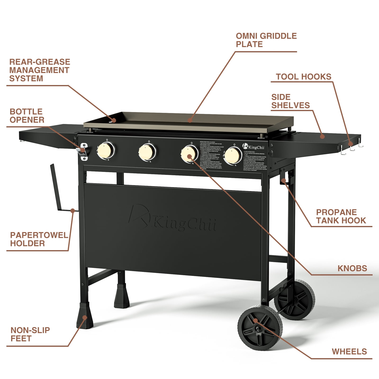 KingChii 4-Burner 30.6" Propane Griddle Outdoor Flat Top Gas Grill Griddle for Camping, Tailgating, BBQ, Backyard & Patio