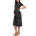 thumbnail image 2 of Ecavus Maternity Dress Short Sleeve Casual Pregnancy Dress Black White Stripe M, 2 of 4