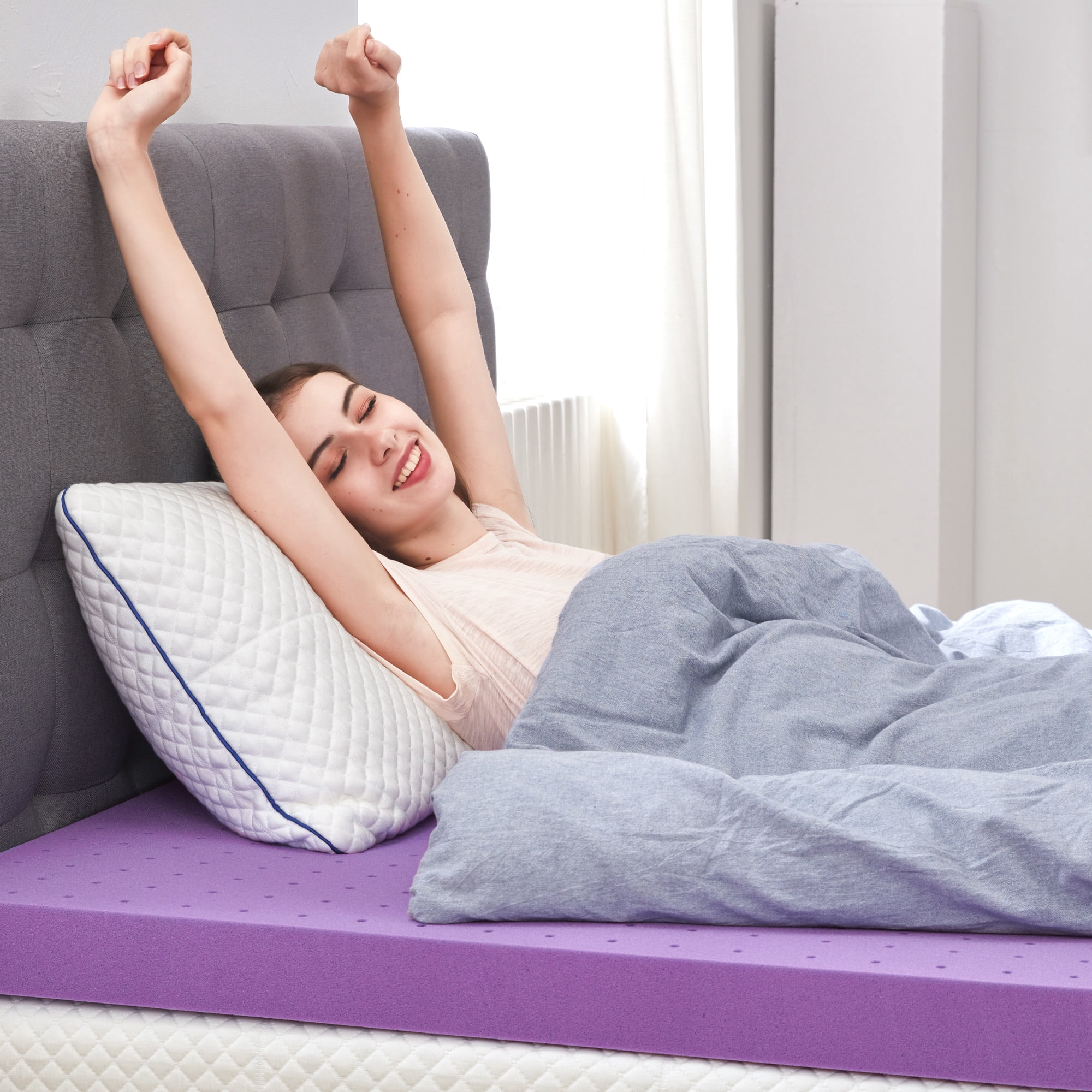 BDEUS 2 Inch Gel Memory Foam Mattress Topper Ventilated Soft Mattress Pad, Bed Topper, CertiPUR-US Certified, King Size, Purple