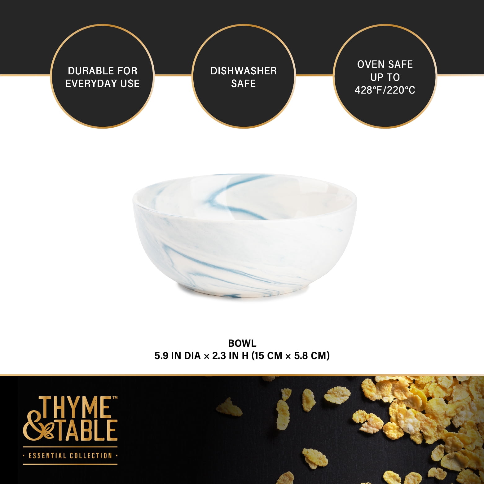 Thyme & Table Blue Marble Stoneware Round Cereal Bowl