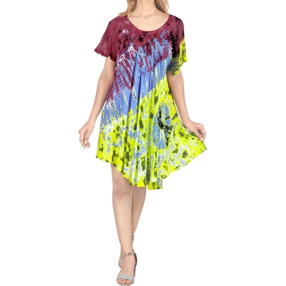 HAPPY BAY Women's Summer Relaxed Maternity House Wear Dresses M-L Cherry, Tie Dye