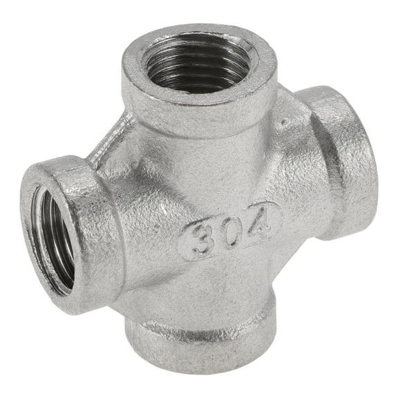 Unique Bargains 304 Stainless Steel Pipe Fittings 1/4"BSPT Female Thread Cross 1 Pc