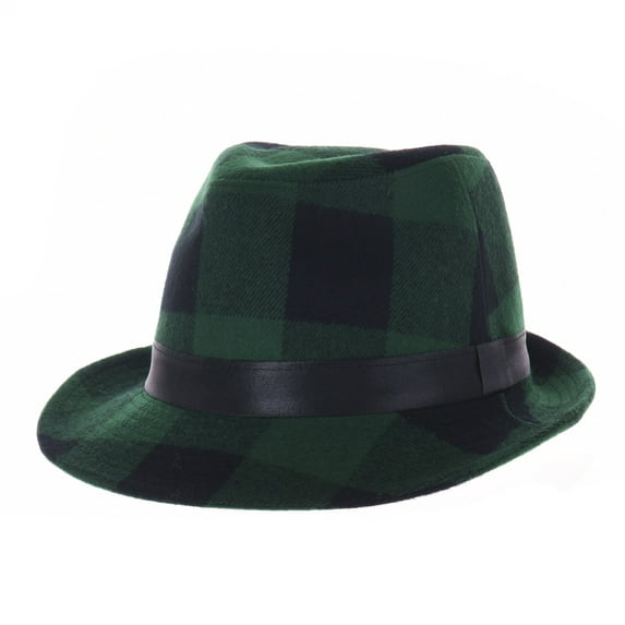 WITHMOONS Wool Fedora Hat Glen Tartan Plaid Check Pttern DW6488 (Green)