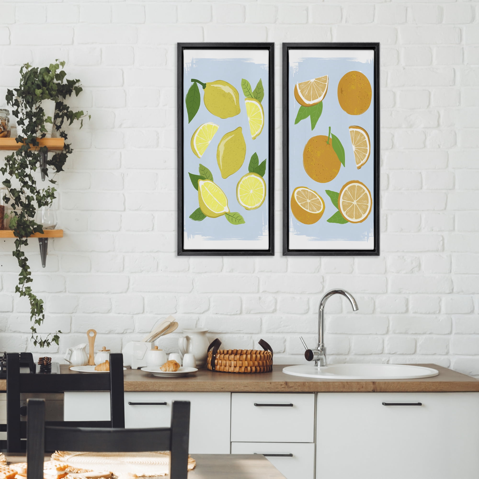 Stupell Industries Pastel Summer Citrus Fruits 2 Piece Black Framed Floater Canvas Set, design by Martina Pavlova