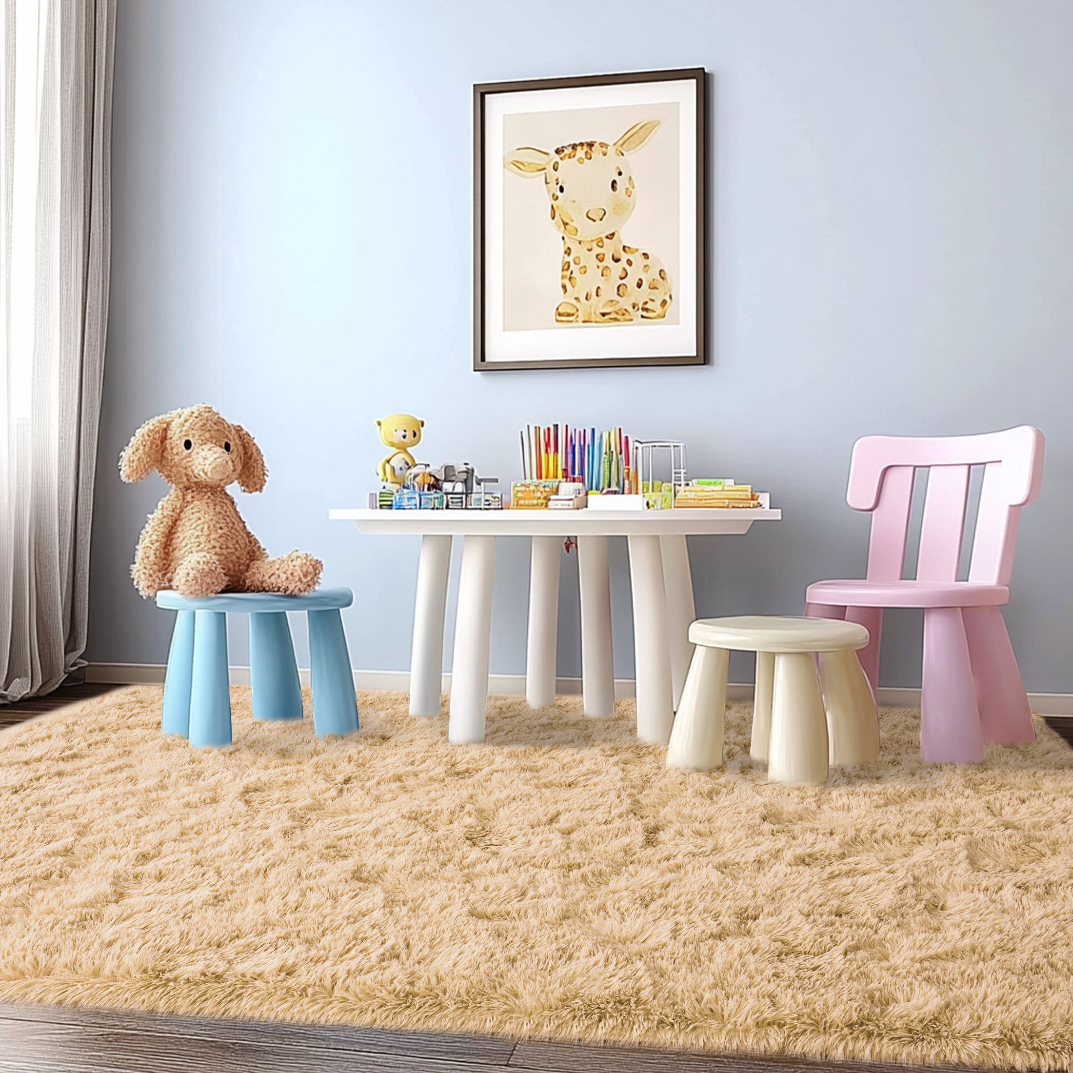 ZENELESS Super Soft Fluffy Rug,6x9ft Anti-skid Shaggy Rug, Plush Floor Carpet for Living Room Bedroom Nursery Khaki
