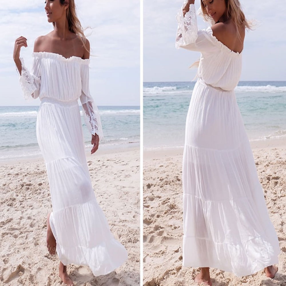 Strapless Beach Summer Long Dress Dresses Dresses White L - Walmart.com