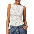 thumbnail image 3 of Bibifish Womens Tank Tops Polka Dot Boat Neck Sleeveless Camisole Ribbed Knit Slim Fit Going Out Tops, 3 of 5