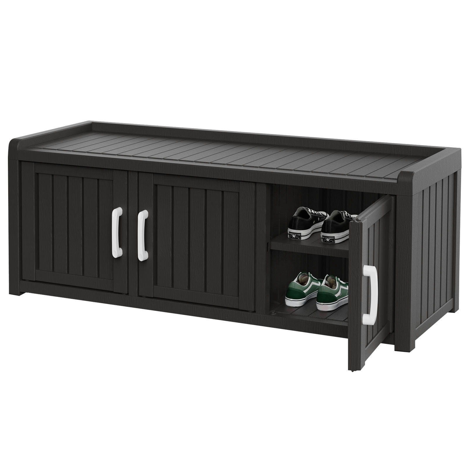 MAYEERTY Three-Door Entry Shoe Storage Cabinet, Weatherproof Shoe Organizer with Removable Layers