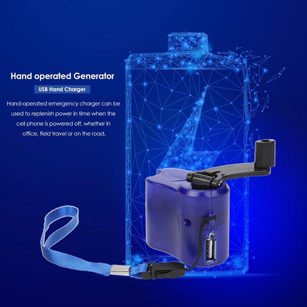 Adaptador Cargador de ABS de emergencia para teléfono USB portátil Cargador de manivela de 5,5 V (azul)