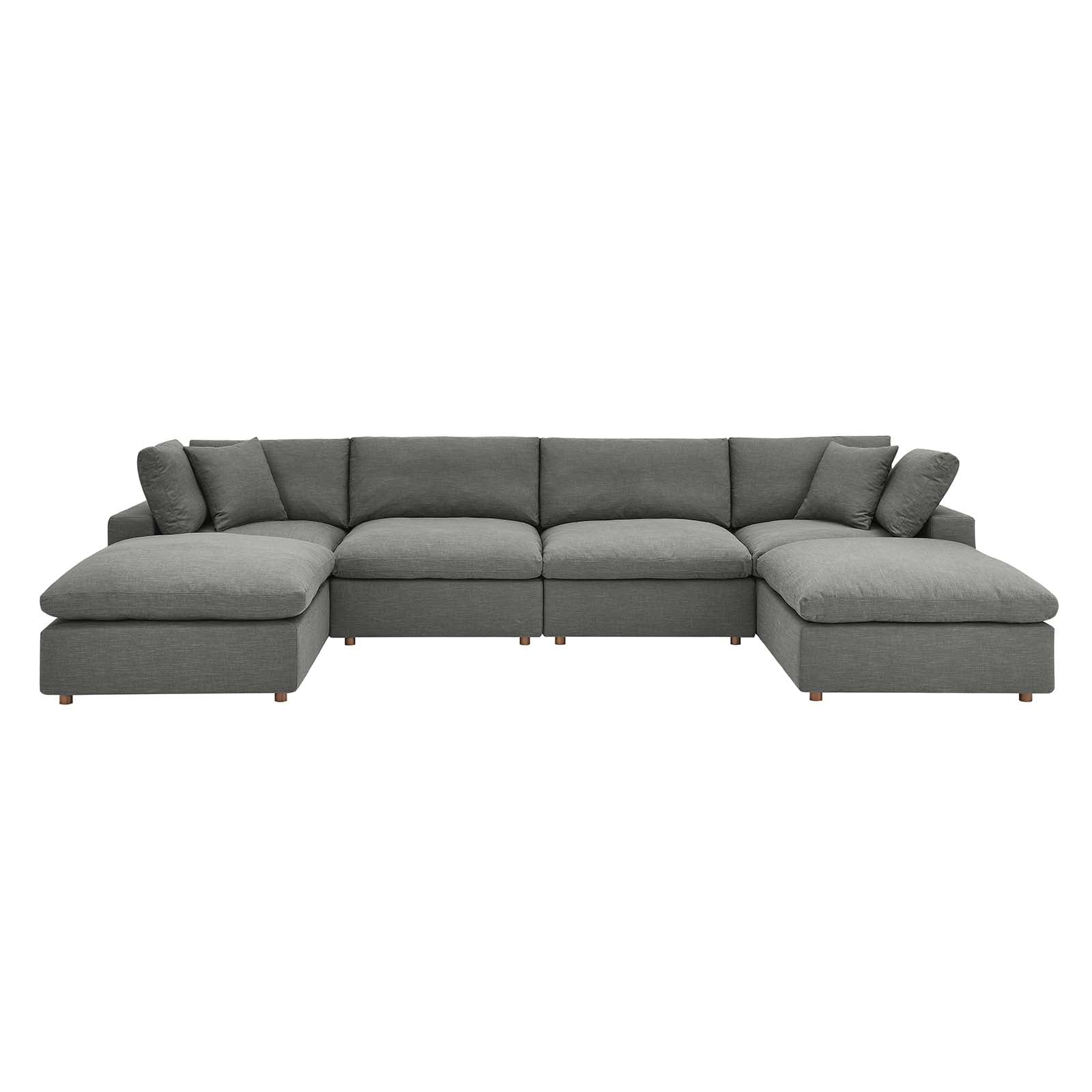 Gray Velvet Six-Piece Sectional Sofa with Ottoman