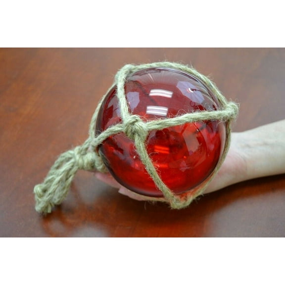 Reproduction Red Glass Float Ball With Fishing Net 5"