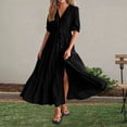 thumbnail image 4 of Kcodviy Women Summer Dresses Short Maxi Dress Petite Length Sleeves V Neck Button Wrap Summer Dress Drawstring Maxi Dresses Solid Summer Dresses for Women Color Boho Long Dresses, 4 of 8