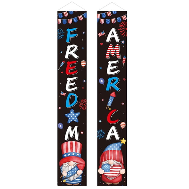 Patriotic Outdoor Hanging Banner Set for Independence Day Celebrations and Festive Front Yard Display with Two Large Style Decorative Flags