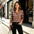 thumbnail image 7 of 3/4 Length Sleeve Womens Tops Dressy V Neck Collared Shirts Business Casual Work Blouses Summer Vacation Coffee-A XXXL(XXXL), 7 of 7