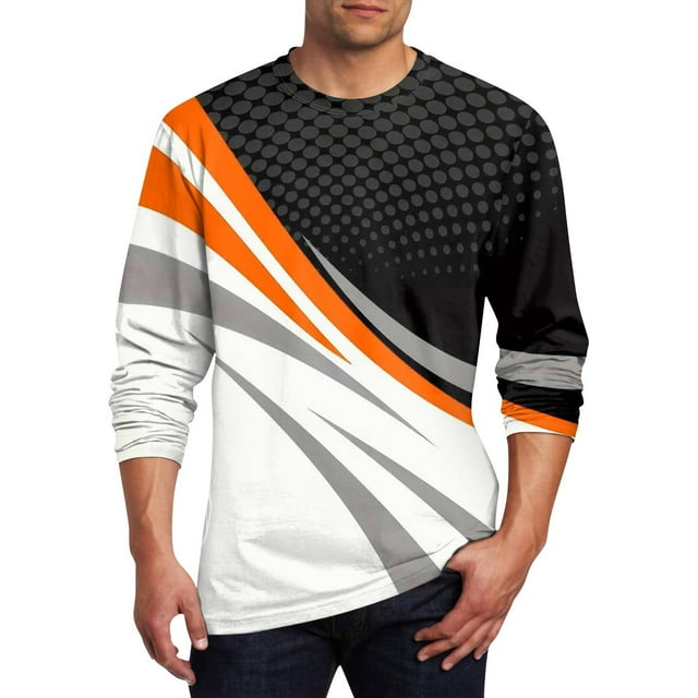 Blusas y camisas de manga larga y cuello redondo para hombre, estilo casual, estampado, cuello redondo, manga corta, poliéster
