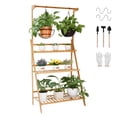 thumbnail image 6 of Wisfor 3 Tier Ladder Plant Stand Bamboo Folding Flower Display with Hanging Rail, 27.5x15.5x37.8in, 6 of 12