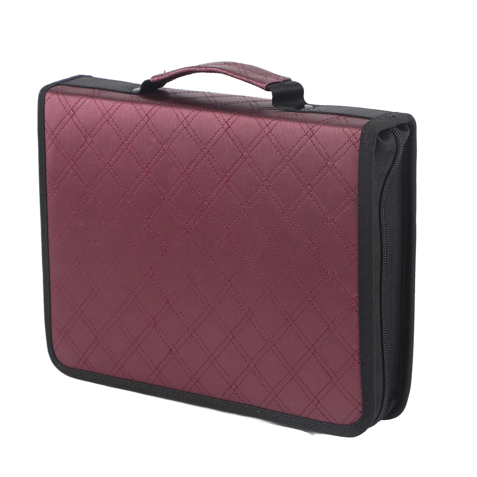 Rupoun Portable 150‑Slot PU Leather & Fabric Pencil Case with Zipper, Elastic Slots, Long Handle – Purple