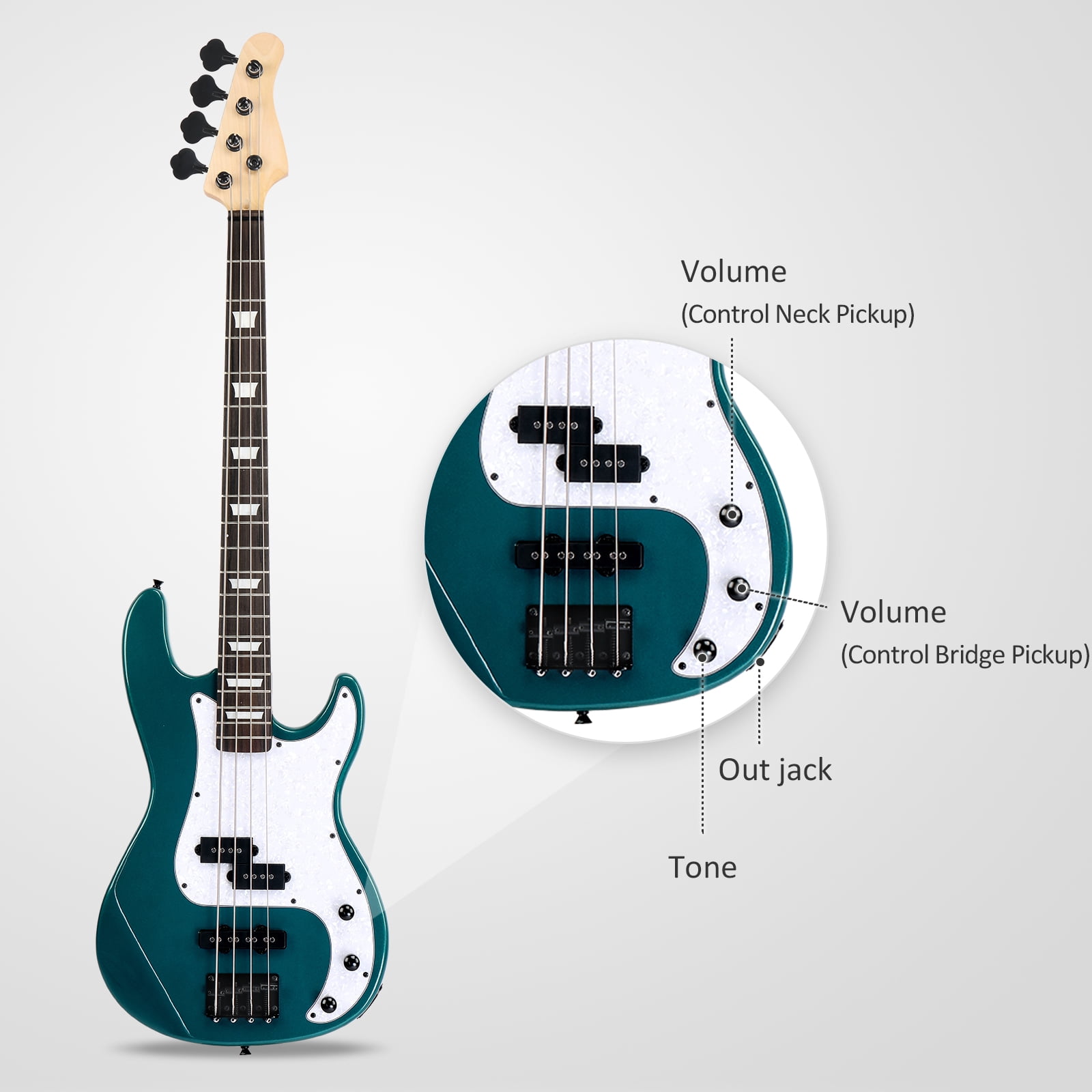 Ktaxon 46in Full-Size Electric Bass Guitar Kit with 20W Amp, Bag for Beginners and Musicians, Blue