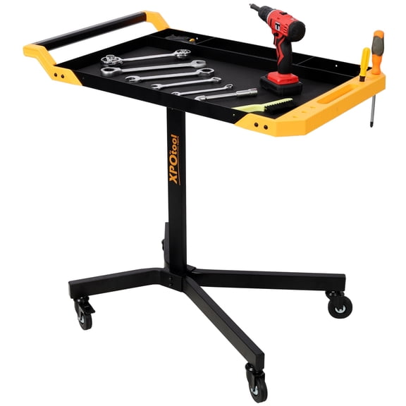 Adjustable Height Mobile Work Table, Rolling Tool Tray with 4 Casters, 125LB Capacity Portable Workstation for Garage and DIY