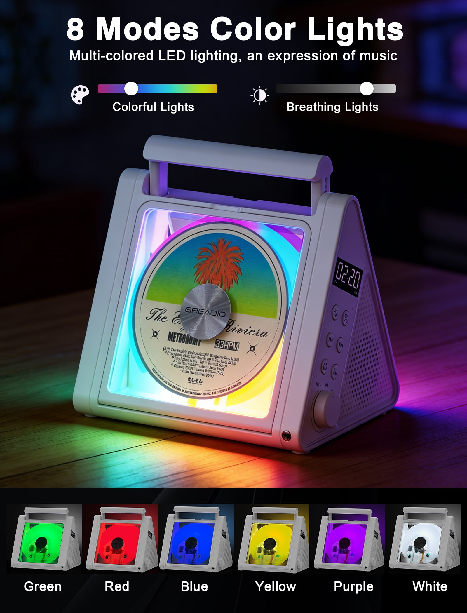 Greadio Portable CD Player with 20W Speaker, 4000mAh Rechargeable Bluetooth CD Player with Battery,Triangle Design Speaker with Remote Control