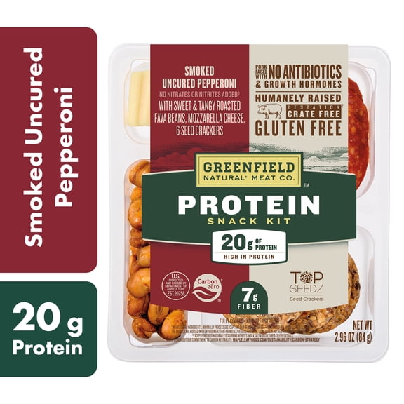 Greenfield Natural* Meat Co. Smoked Uncured Pepperoni Protein Snack Kit, Sliced, Tray