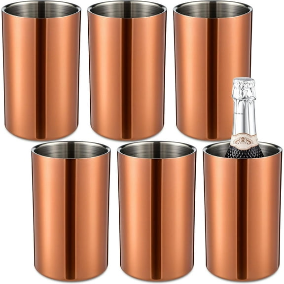6 Pack Wine Chiller Bucket Wine Bottles Cooler Bulk, Stainless Steel Double Wall Insulated Champagne Ice Bucket for Parties,Fits for 750 ml Bottles (Copper)