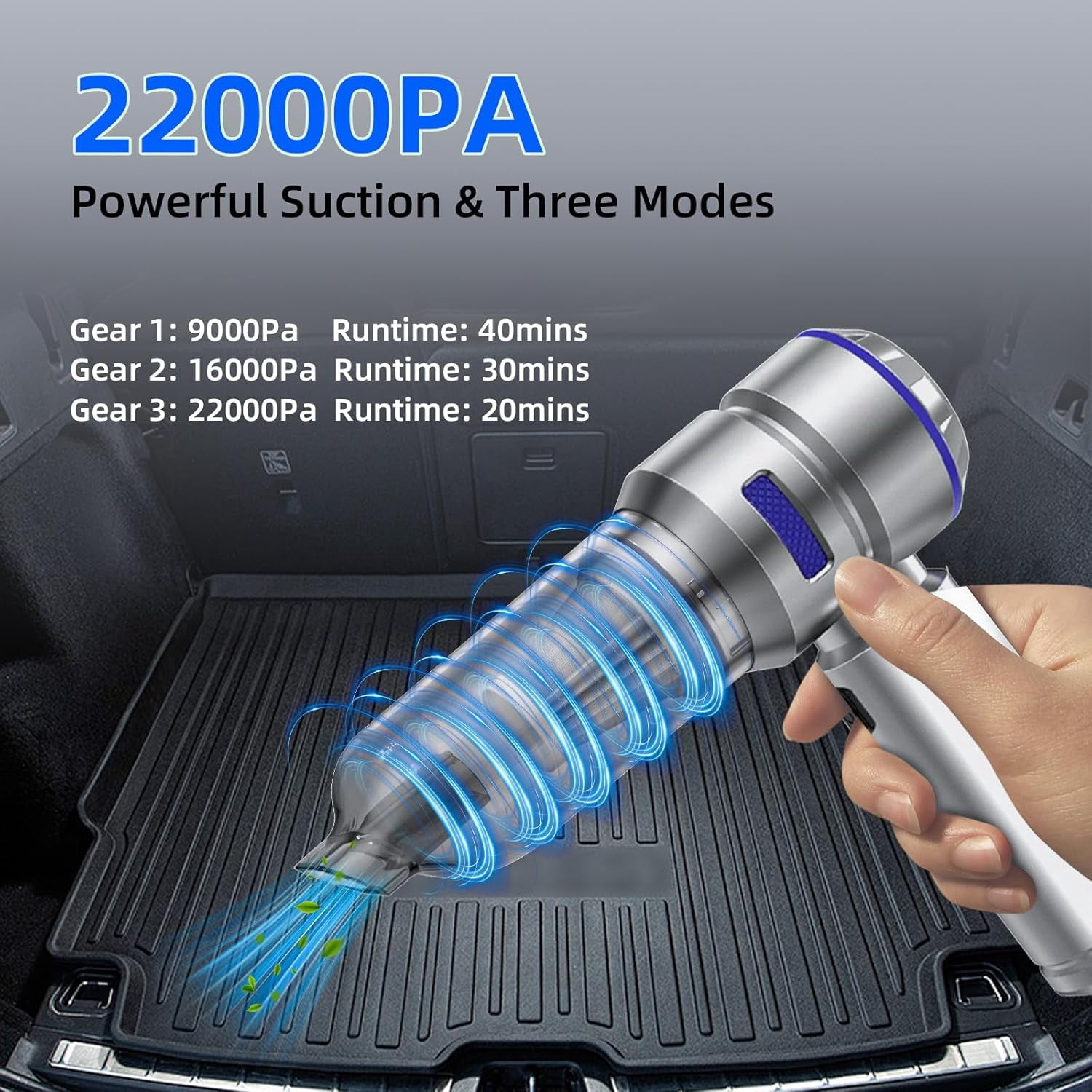 General Portable Car Vacuum - 22000PA Cars Vacuum Cleaner High Power 4 in 1 Compressed Air Duster & Air Blower & Pump Hand Held Vacuums Cordless with Brushless Motor for Car Home Office Blue