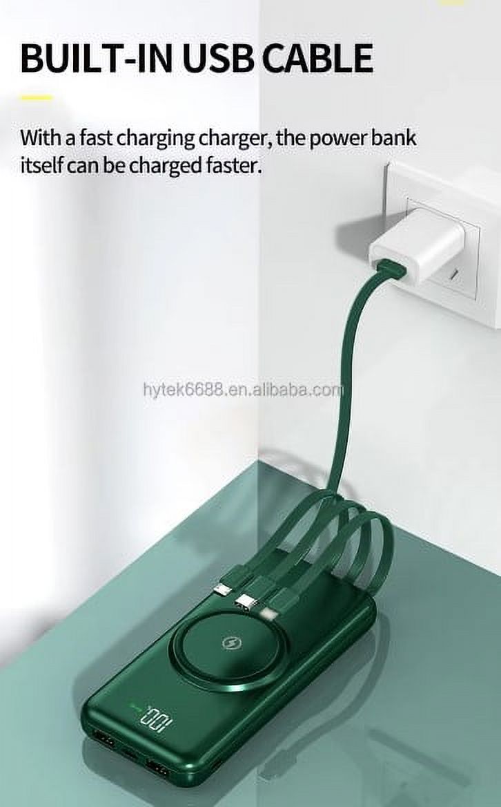 Power Bank with Built in Cables 20000mAh Wireless Charger Fast Charging Large Capacity White