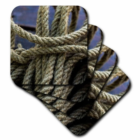 

3dRose Image of a turn of a manila rope or hemp root wood - Soft Coasters set of 4
