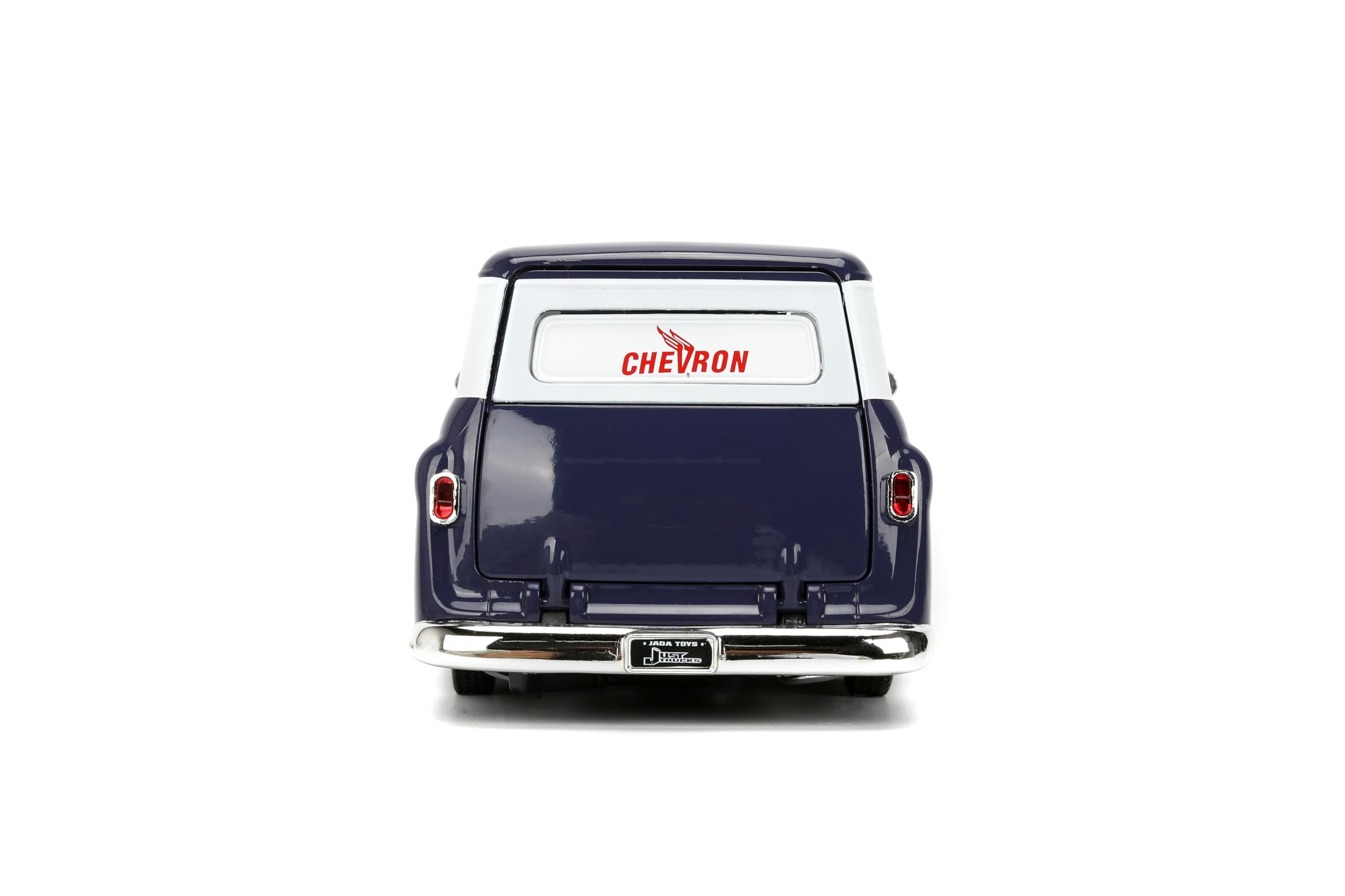 Jada 35044 1957 Chevrolet Suburban Chevron Dark Blue with White Stripes & Chevron Gas Pump Just Trucks Series 1-24 Scale Diecast Model Car