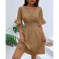 thumbnail image 2 of Arnsht V-Neck Lace Insert Flounce Sleeve Midi Dress for Women Lightweight,Casual Summer Dresses for Women Trendy Khaki M, 2 of 5