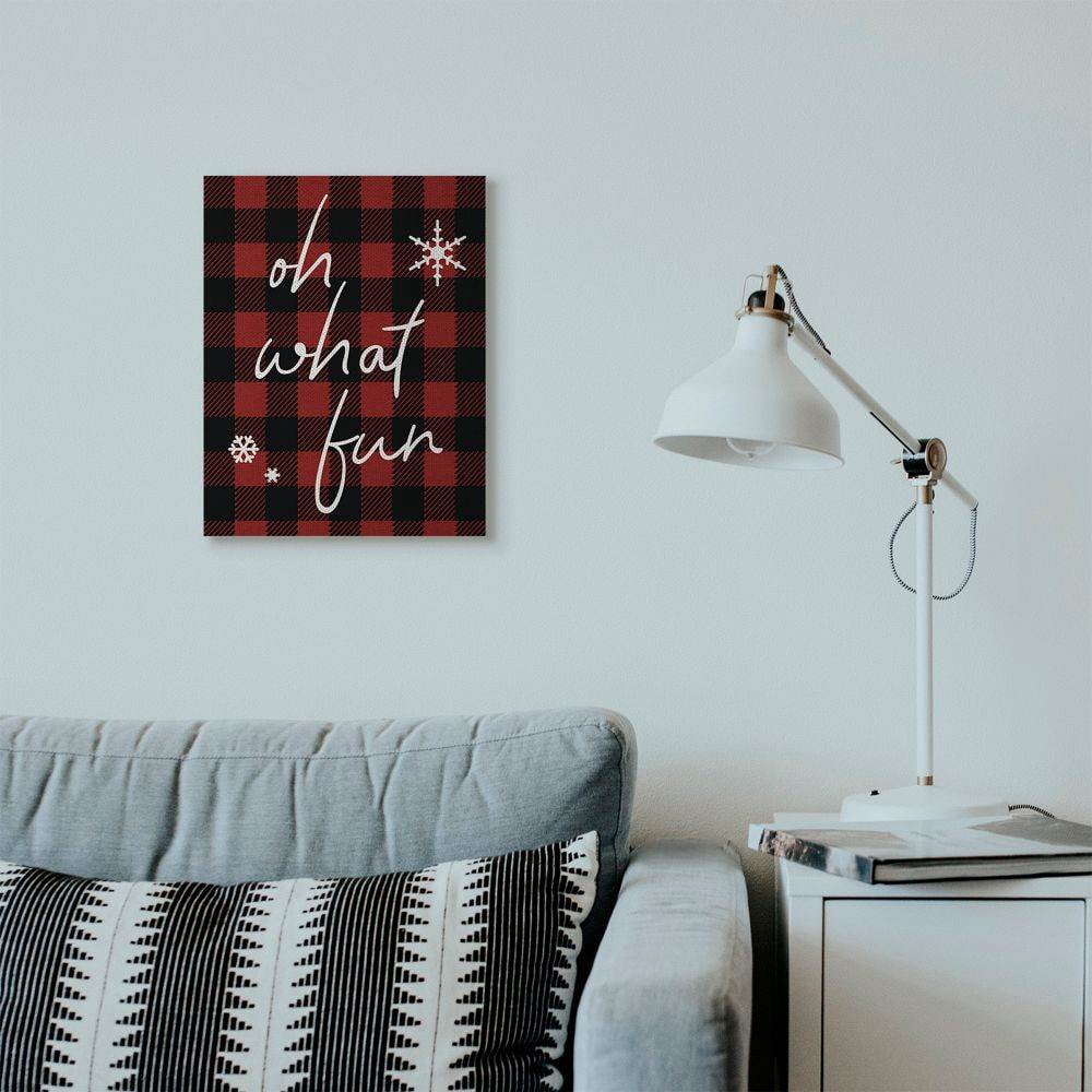 Stupell Industries Oh What Fun Christmas Holiday Red Plaid Word DesignCanvas Wall Art By Artist Daphne Polselli