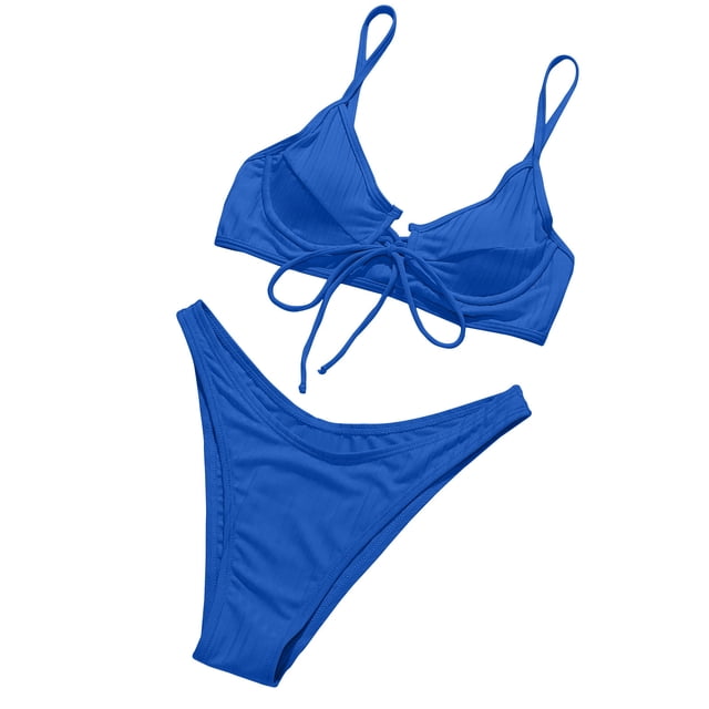 Birdeem Womens Solid Color Split Diamond Bikini Swimsuit