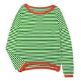 thumbnail image 4 of Duoif Sweaters for Women Trendy Women's Knitted Sweater Stripe Contrast Color Design Drop Shoulder Long Sleeve Pullover Casual Women's Sweaters Womens Tops Green XL, 4 of 6