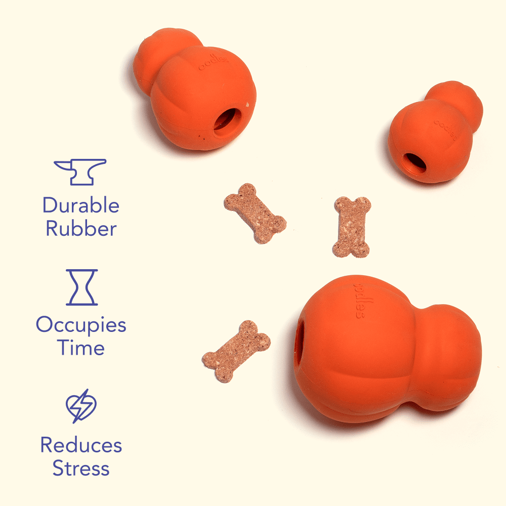 Oodles Durable Rubber Orange Fillable Interactive Dog Treater, Medium