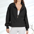 thumbnail image 2 of UJNDER Women's Quarter Zip Sweatshirt V Neck Pullover Long Sleeve Casual Set Style Black XL, 2 of 5