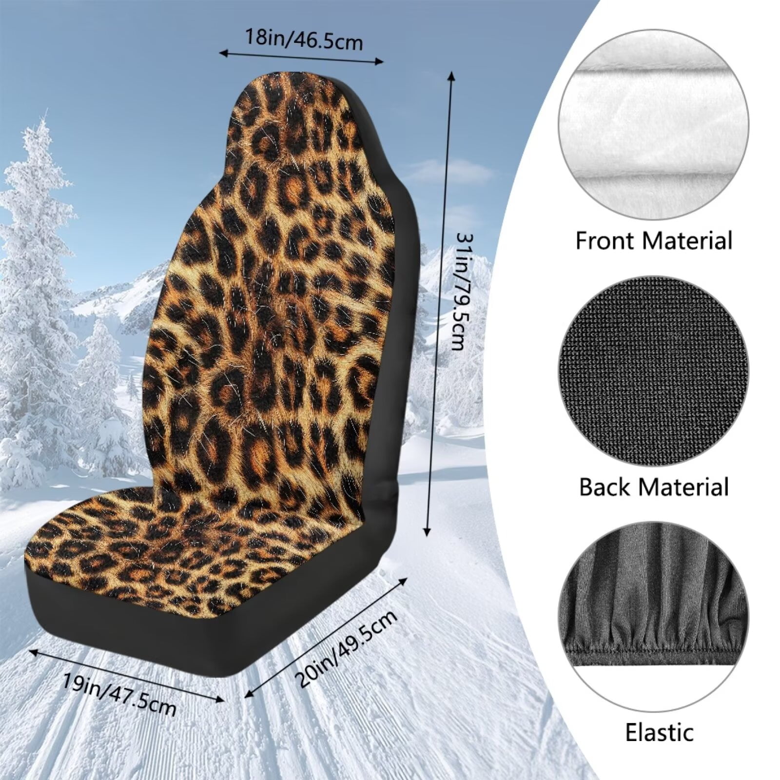Uorisanigo Universal Car Seat Covers, Washable Breathable Brown Cheetah Leopard Print Front Seat Covers Fluffy Furry Car Seats Cover Cushion Accessories for Women, Set of 2