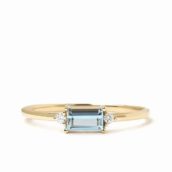 Aquamarine Ring, Engagement Ring, Emerald Cut Aquamarine Ring,925 Sterling Silver Ring, Birthday & Valentine's Day Gift Ring