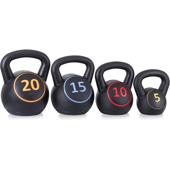 Alpinel Kettlebell Set with Storage Rack 5lb, 10lb, 15lb, 20lb Concrete for Home Gym Exercise Weightlifting Strength Core Training Fitness(4 piece--5lb 10lb 15lb 20lb)
