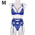 thumbnail image 1 of Conjunto de ropa interior de encaje floral de 3 piezas para mujer, sujetador sexy, bragas, liguero, azul, M tholdsy XX000052-15, 1 of 7