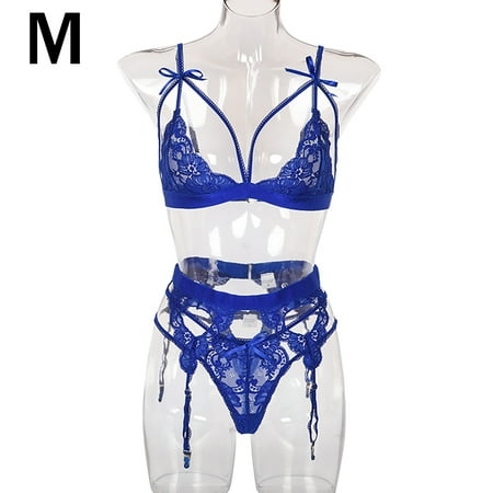 

3Pcs Women Floral Lace Underwear Set Belt Panty Bra Sexy Garter