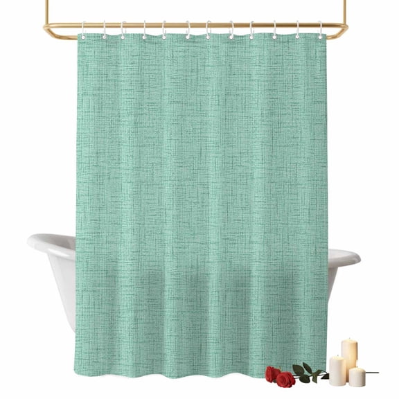 Teal Green Solid Bathroom Shower Curtains with Hooks, Minimalist Cloth Pale Green Linen Texture Cottagecore Waterproof Fabric Washable Shower Curtain for Home Hotel Bathtub Decor 36x72 Inch