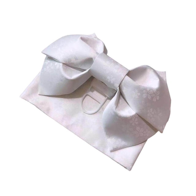 Kimono Obi Jacquard Pré-Noué avec Nœud et Sangle de Taille Yukata Robe Haori Cummerbund Blanc