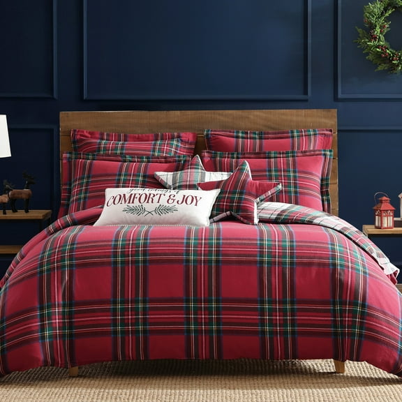 Levtex Home - Spencer Plaid Duvet Cover Set - Full/Queen Duvet Cover (90 x 94in.) Two Standard Sham (26 x 20in.) - Tartan Plaid - Red, Green, White, Blue, Gold - Cotton