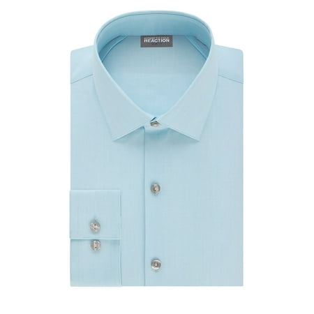 Kenneth Cole Reaction Mens Fitted Button-Down Dress Shirt Blue Size 14.5X32-33