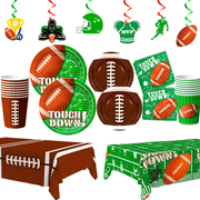 Football Birthday Party Supplies Serve 24, 104pcs Football Party Tableware Set - Football Party Plates Napkins Tablecloth etc Football Party Supplies for Boys Super Bowl Party