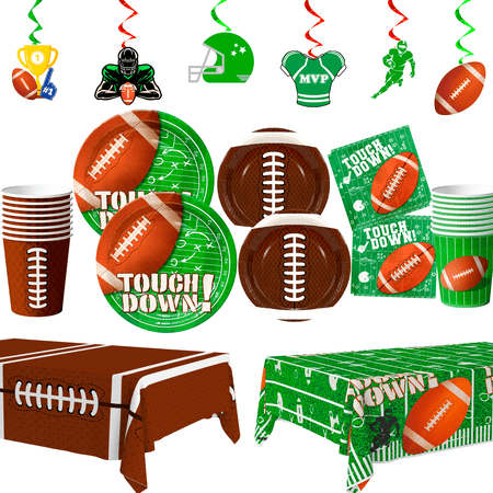 Football Birthday Party Supplies Serve 24, 104pcs Football Party Tableware Set - Football Party Plates Napkins Tablecloth etc Football Party Supplies for Boys Super Bowl Party