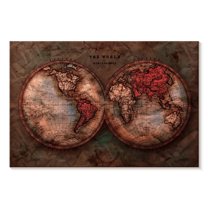 Elephant Stock Vintage Hemispheres Map Wall Art - Horizontal Canvas Wall Art - Living Room Wall Decor - Map Canvas - Orange And Black Decor - 48" x 32"