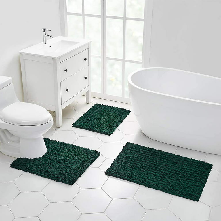 Walensee Non-Slip Bathroom Contour Rugs Chenille Soft Striped Plush Bath Mat,  20 x 24, Hunter Green 
