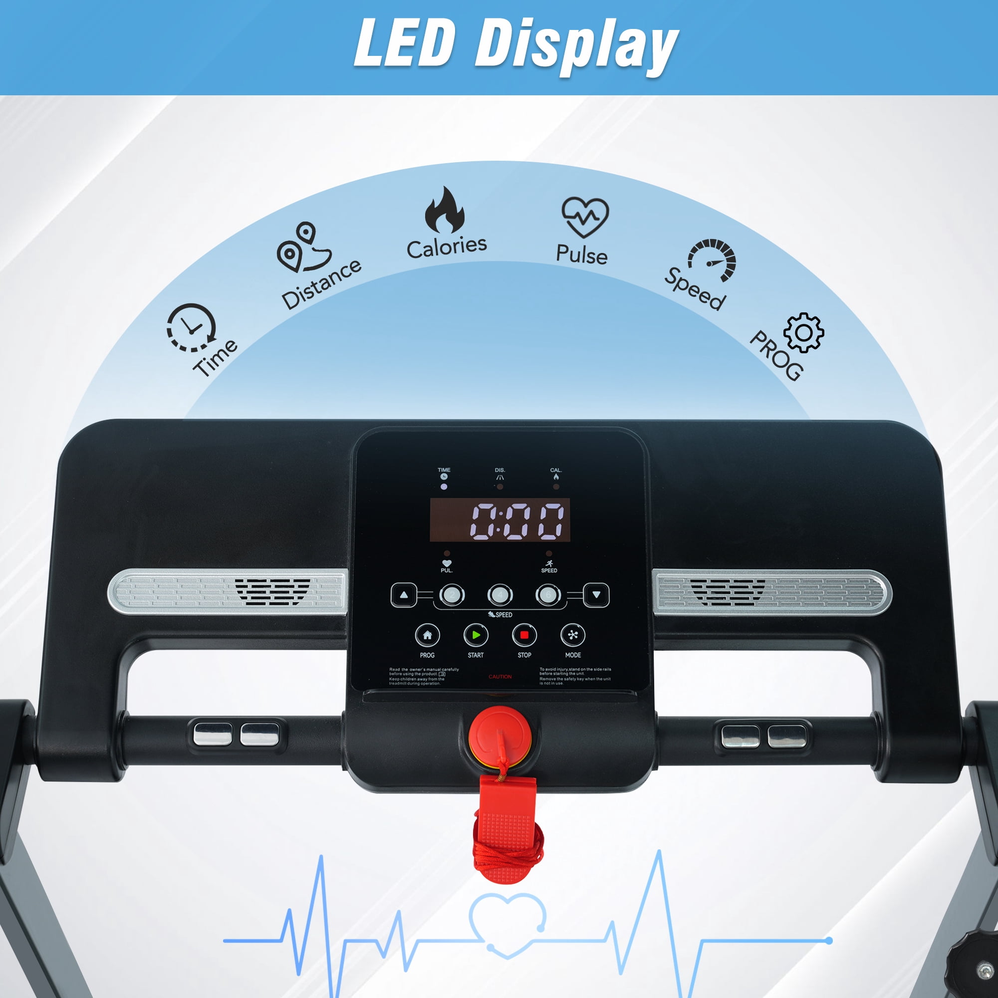 MODERNLUXE 2.5HP Folding Incline Treadmill with 0.5-7.5 mph, 265LBS Exercise Walking Treadmill with LED Display, 3-Level Incline and 12 Preset Program for Home Office